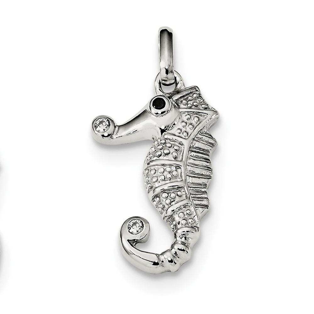 13.5mm 925 Sterling Silver Black and Clear Cubic Zirconia Seahorse Pendant Necklace-Pendant for Women