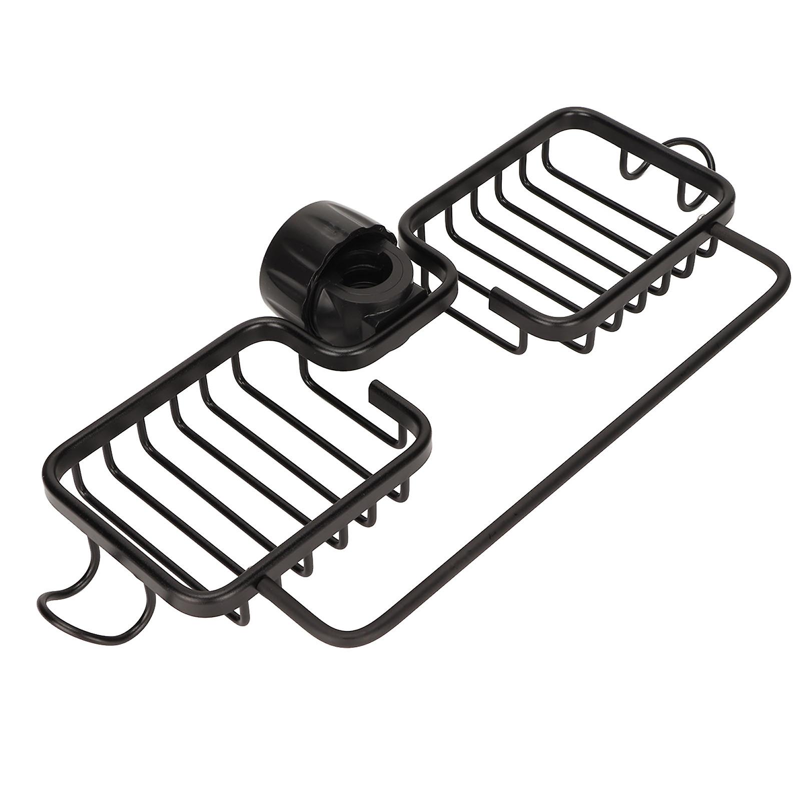 Faucet Storage Shelf Aluminum Plastic Two Containers with Towel Rod for Sponge Rag Kitchen Bathroom