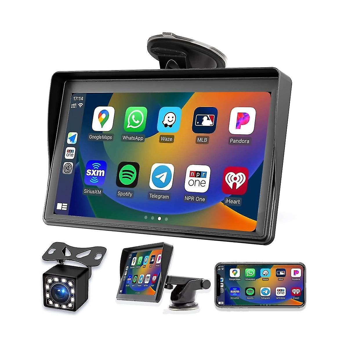 Portable Dash Mount Carplay Display 7in Touch Screen, Gps Navigatin,bluetooth Car Stereo Radio, Bac