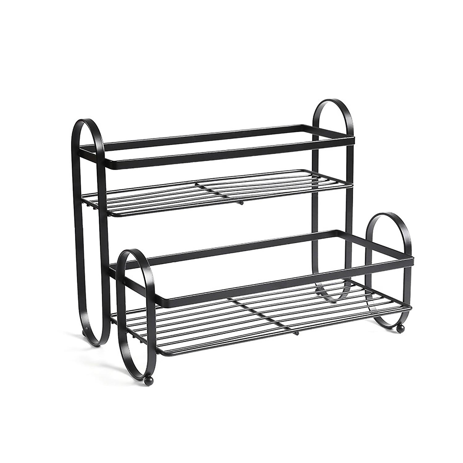 Storage Rack Double Layer Space-saving Arc Shape Handle Kitchen Spice Seasoning Jar Rack Countertop 