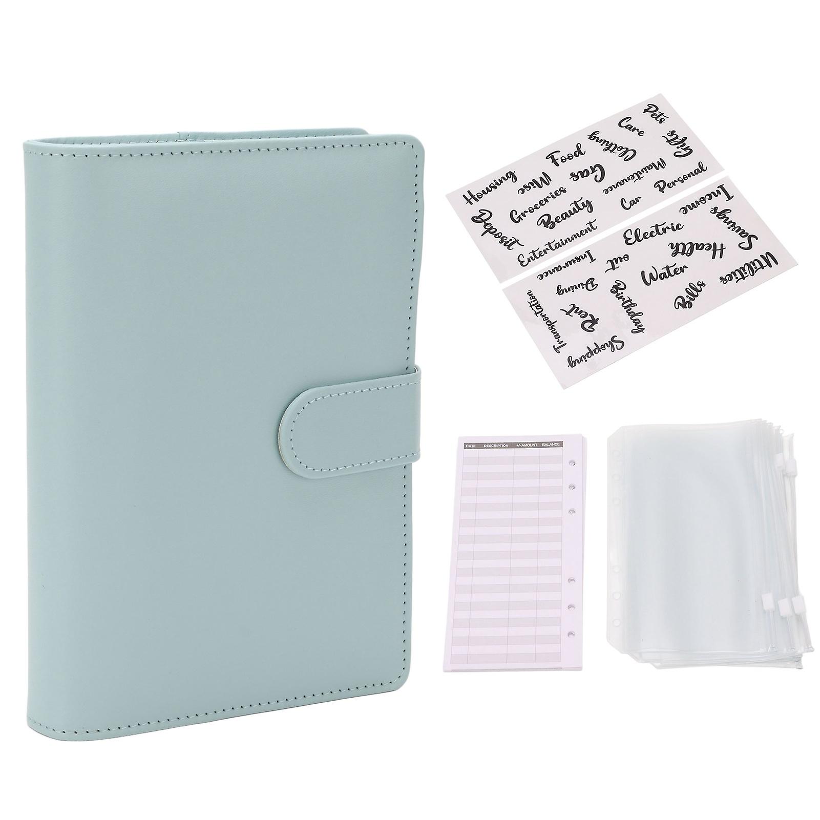 Budget Binder A6 6 Holes PU Leather Notebook Binder 12 Pcs Budget Sheet 8 Pcs Transparent Zipper Bags Budget Binder Blue