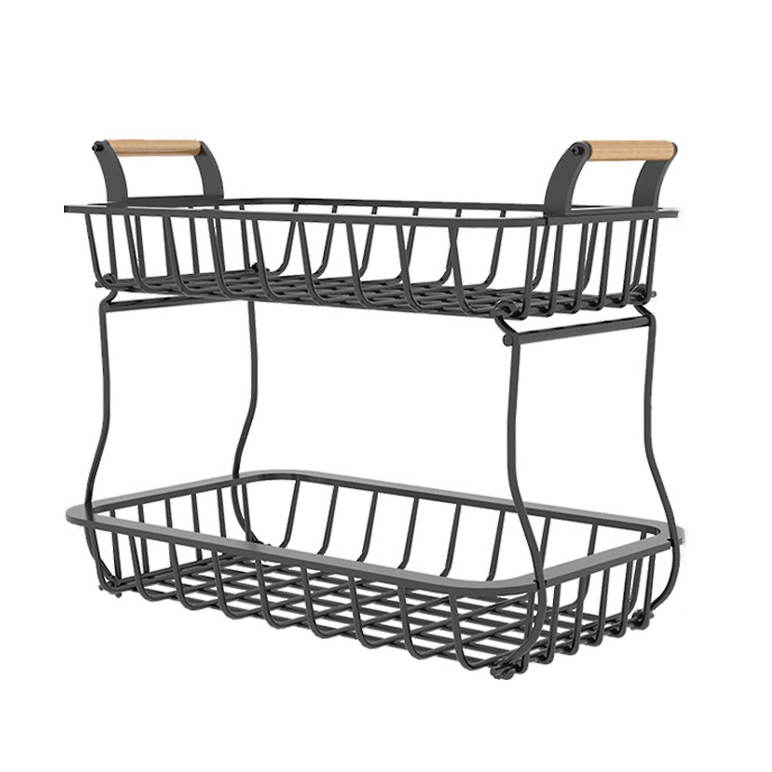 Fruit Basket Drainable Breathable Reinforced Load Bearing Detachable Double Layer Countertop Fruit B