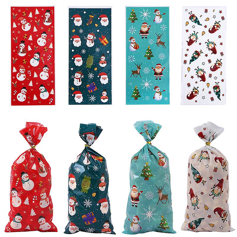 50Pcs Xmas Cookie Packing Bag with Ribbon Ties Christmas Party Decor Candy Bags