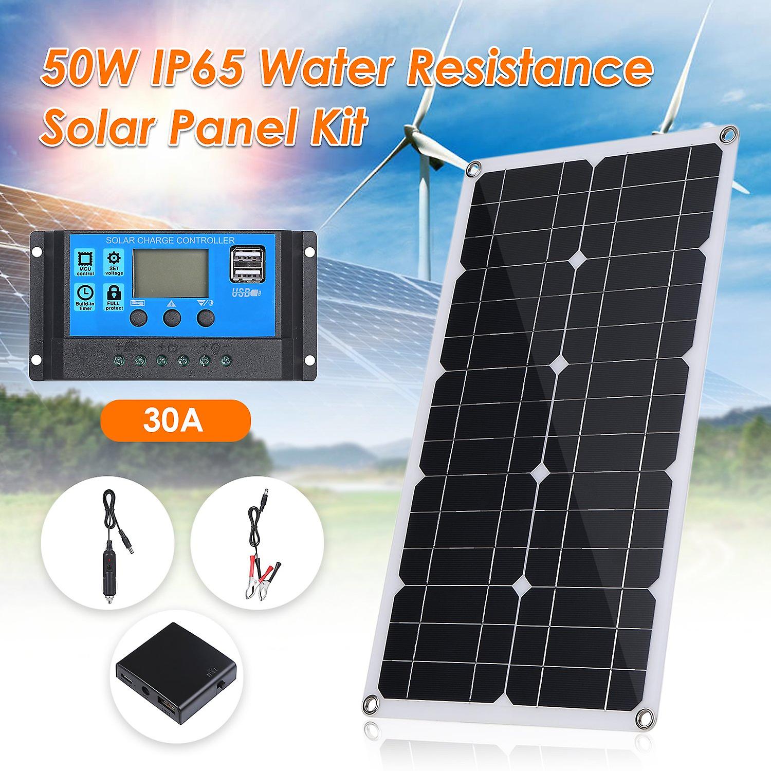 50W D C 9V/18V Flexible Solar Panel with 30A L-ED Display Controller Kit Set with USB/ Type C Interf