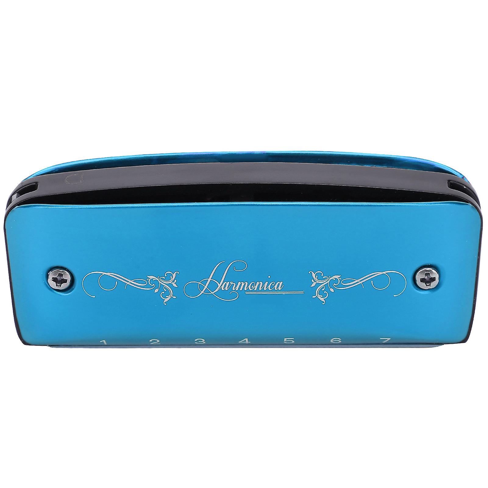 Harmonica 7-Hole Mini Blues D Key 7.6x2.5x1.8cm Blue Wind Instrument