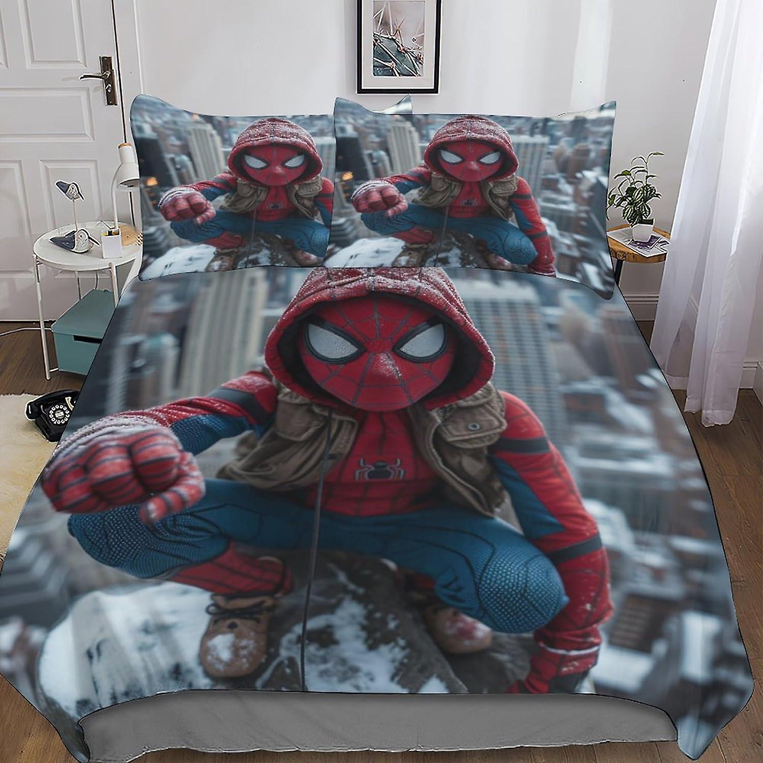 DSJackson Spider-Man 3D Print Quilt Cover 3-piece Movies Film Duvet Cover Bedding Set with Microfiber with Hidden Zipper Closure with Pillowcases Kids