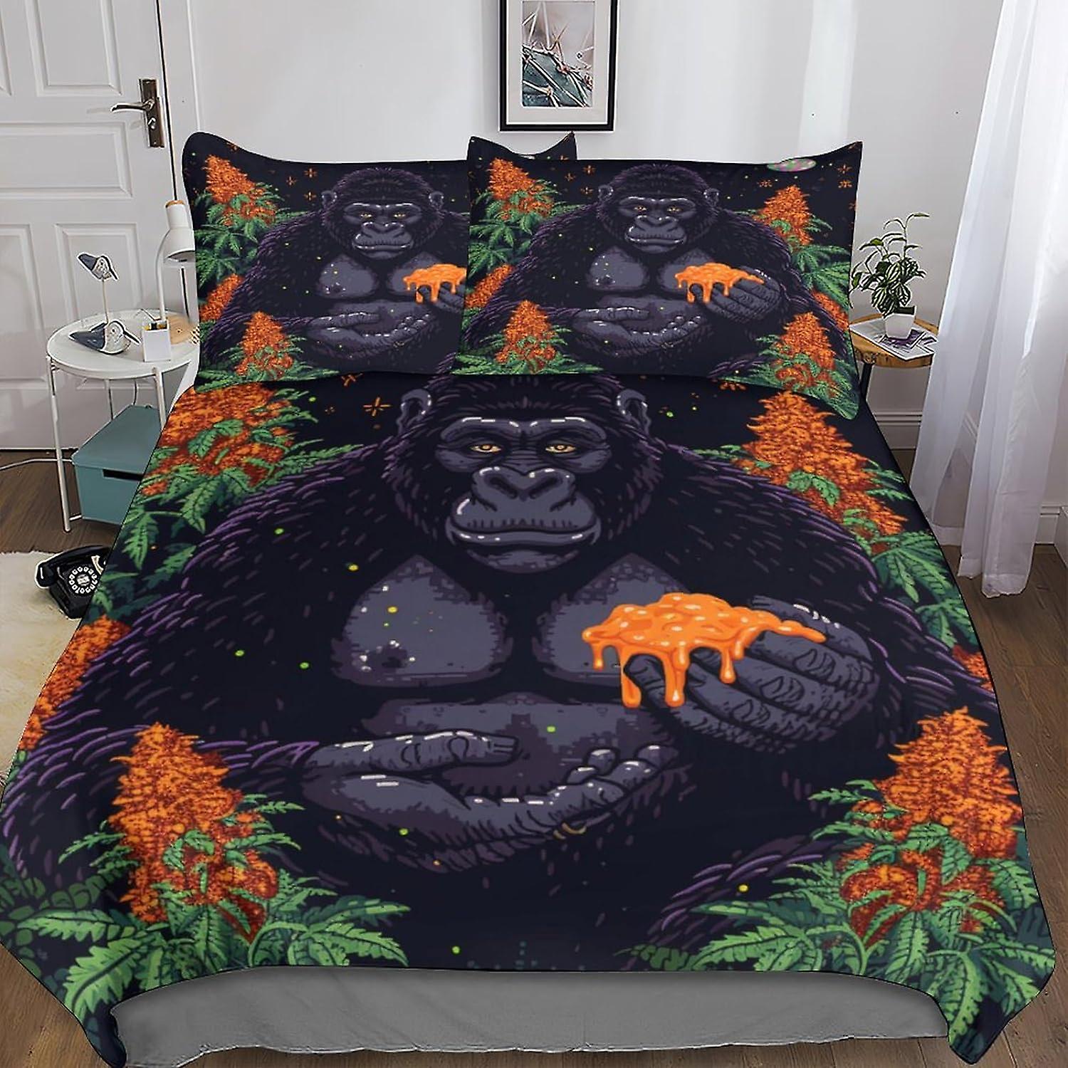 DSJackson Cool Gorilla Modern Quilt Cover Set with Hidden Zipper Closure - 3 Pieces Animals Bedding Set in Microfiber with 3D Print And Pillowcases - 