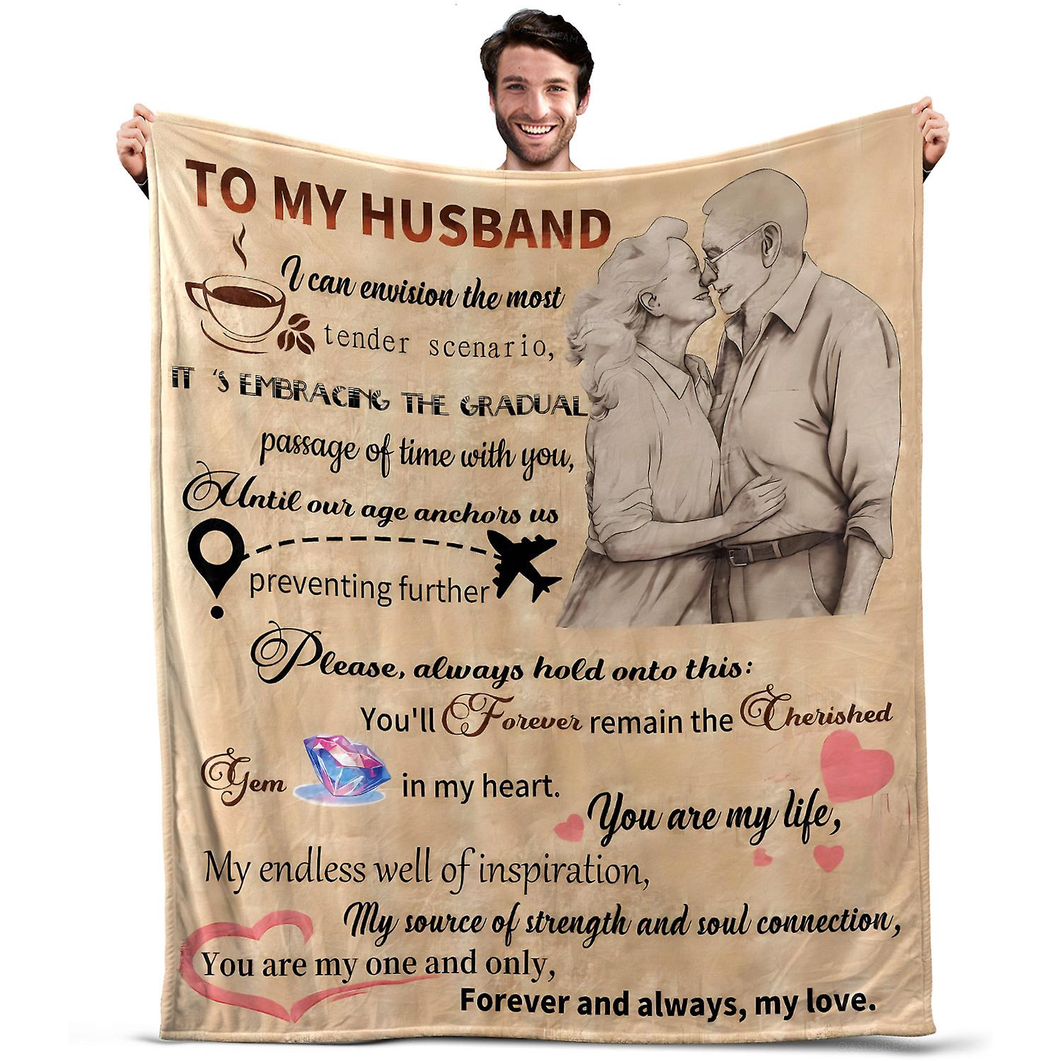 Oasisdream Lightweight and Smooth Blanket for Husband with An Elderly Couple Together Print