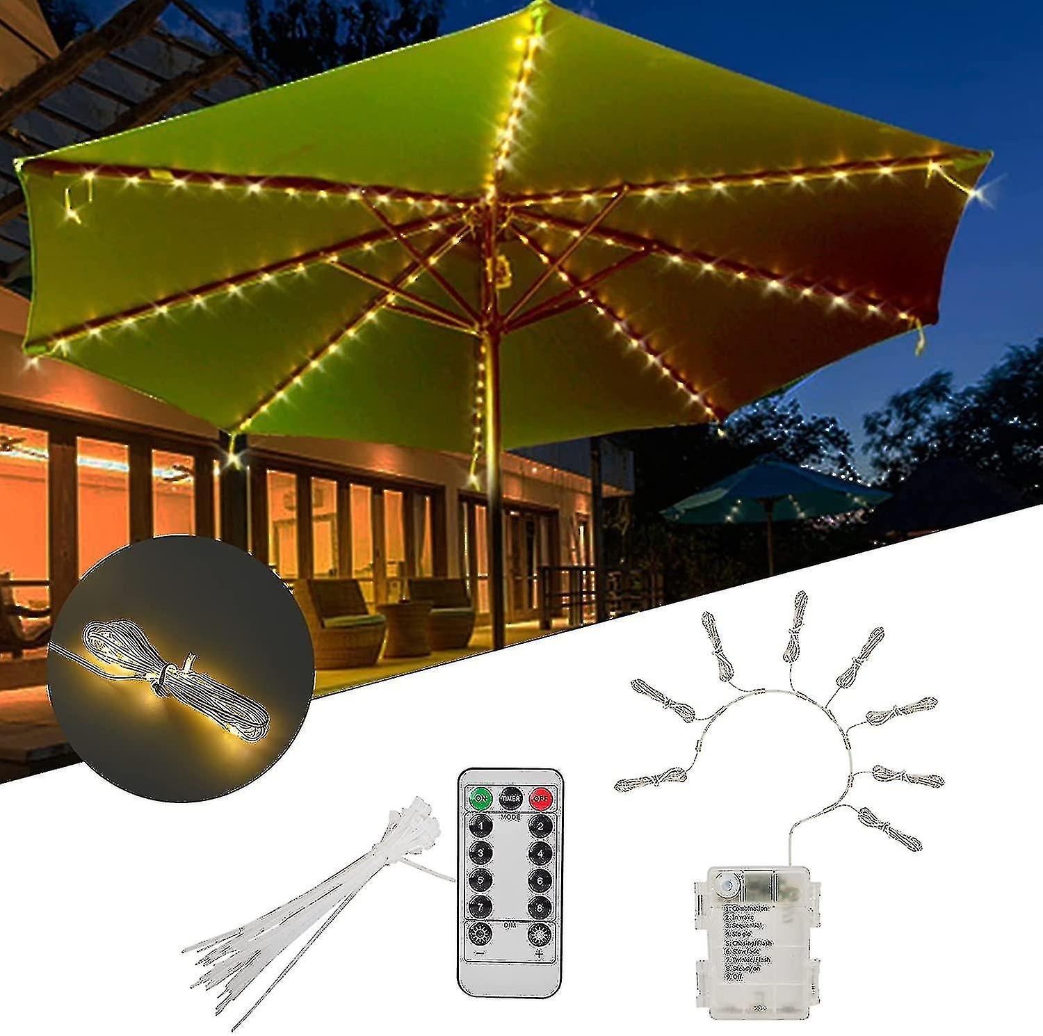 Garden Umbrella Light Wireless Remote Control Light String 8 Modes LED Outdoor Light Waterproof, Sui