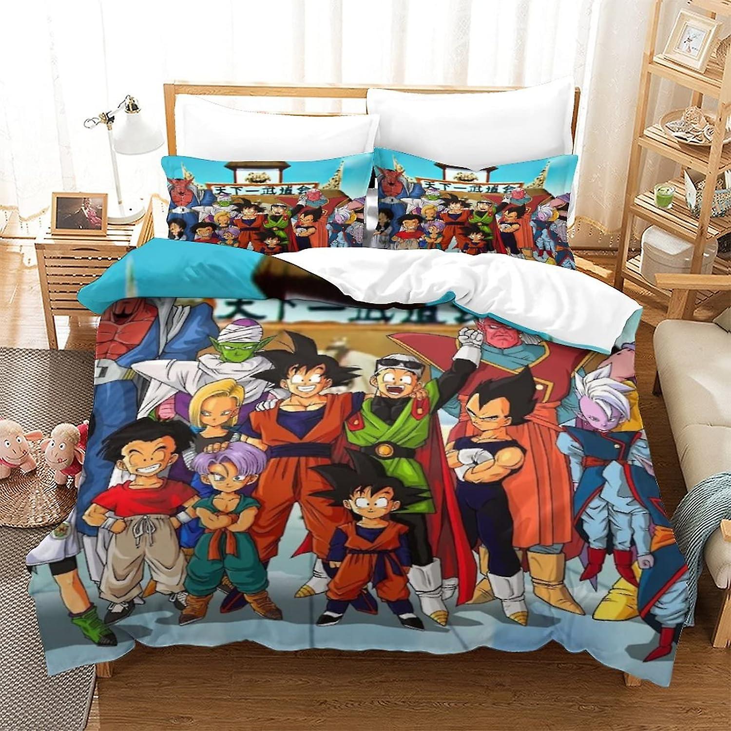 Goku Saiyan 3D för vuxna och barn Påslakan med tryck Sängkläder med dragkedja Täcke Sängöverdrag Mjukt överkast i mikrofiber