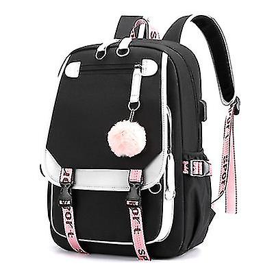 Two-color Stitching Usb Rechargeable Backpack Student School Bag