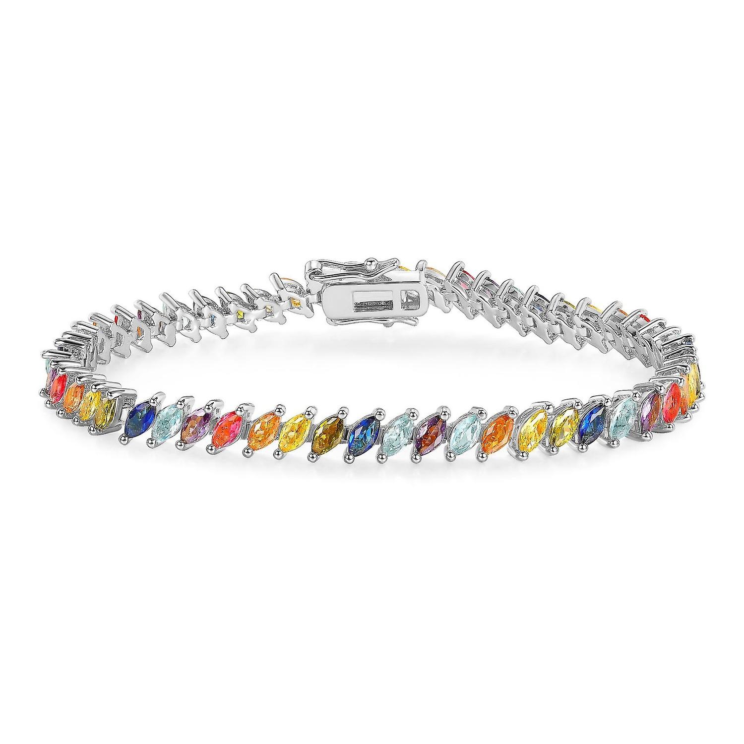 Luxurious Zircon Tennis Bracelet - White Gold Tone, Copper Inlaid, Colorful Clasp, Unisex