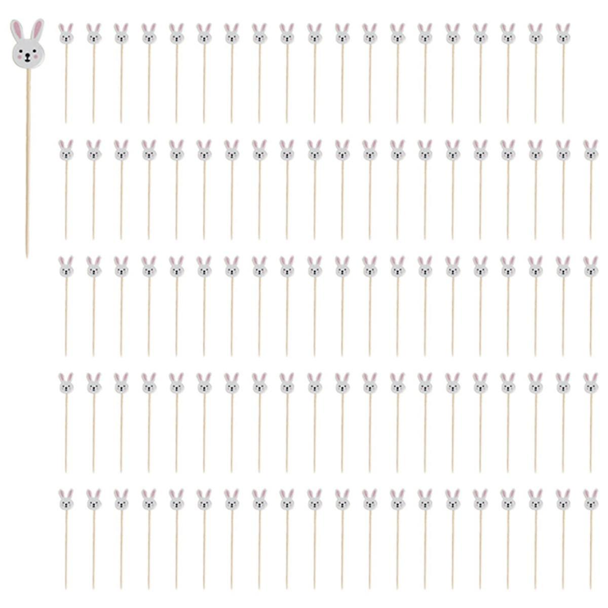 100Pcs Easter Disposable Bamboo Skewers Rabbit Easter Eggs Fruit Fork Food Picks Sandwich Buffet St