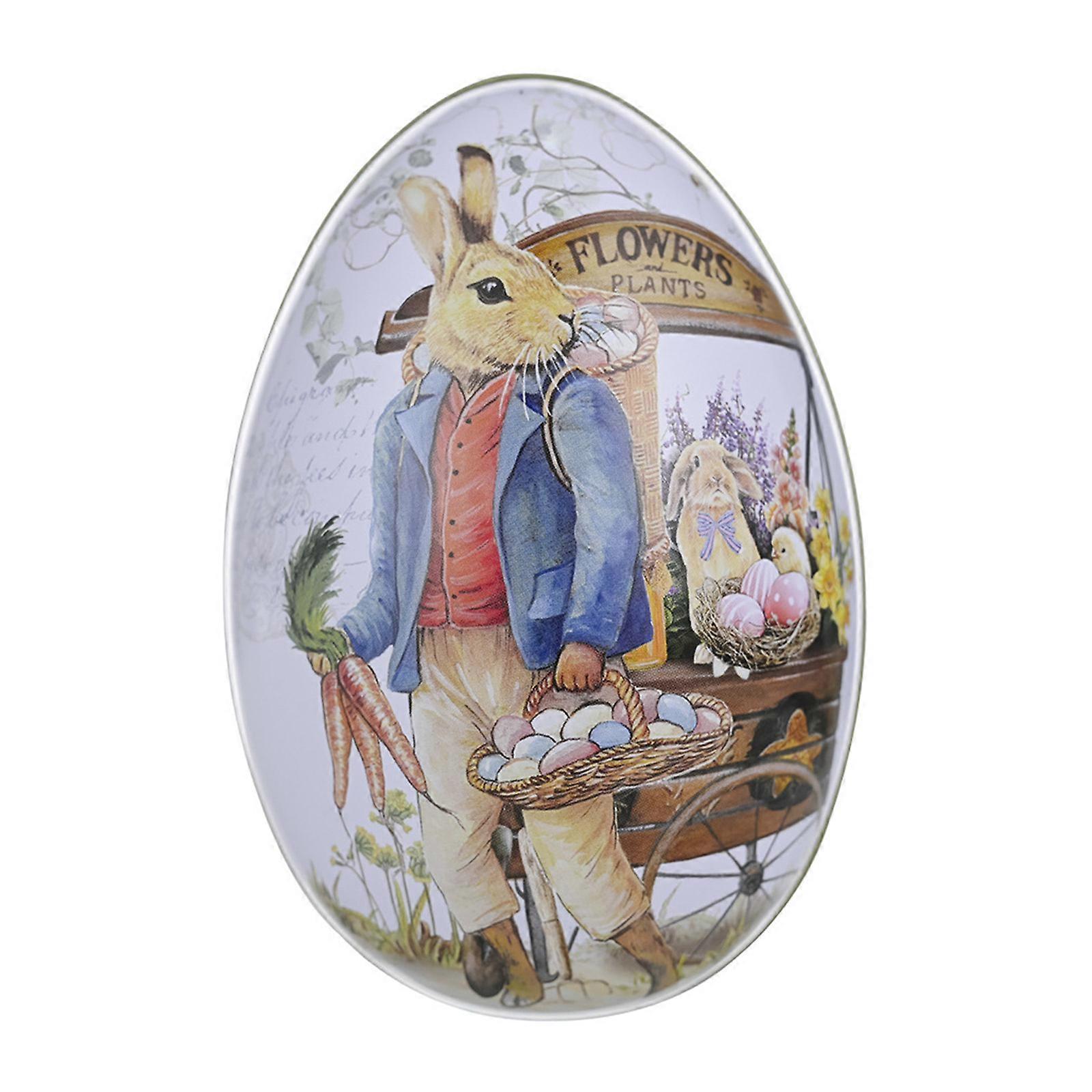 unbrand for Creative Cute Tinplate Organizer Bunny Printed Metal Easter Egg Shaped Candy Box Chocola