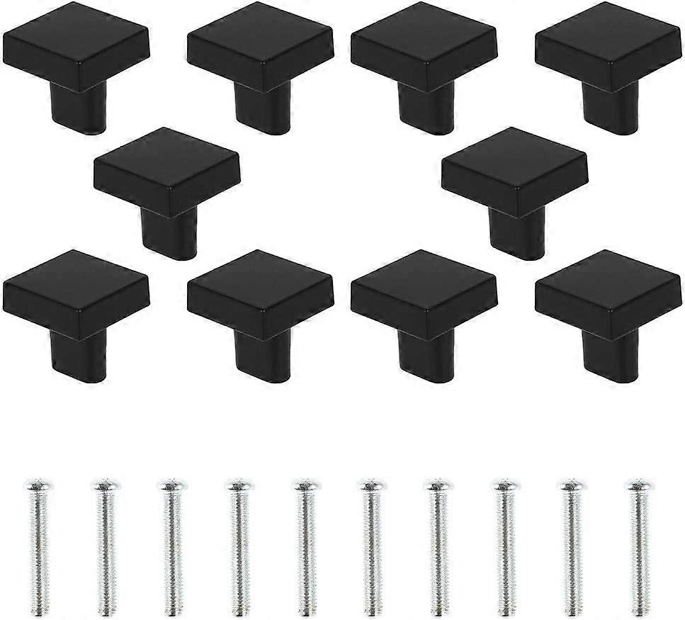 Set of 10 Black Door Knobs Solid Brass Square Cabinet Knobs Vintage Kitchen Cabinet Pulls with Screws(Black)