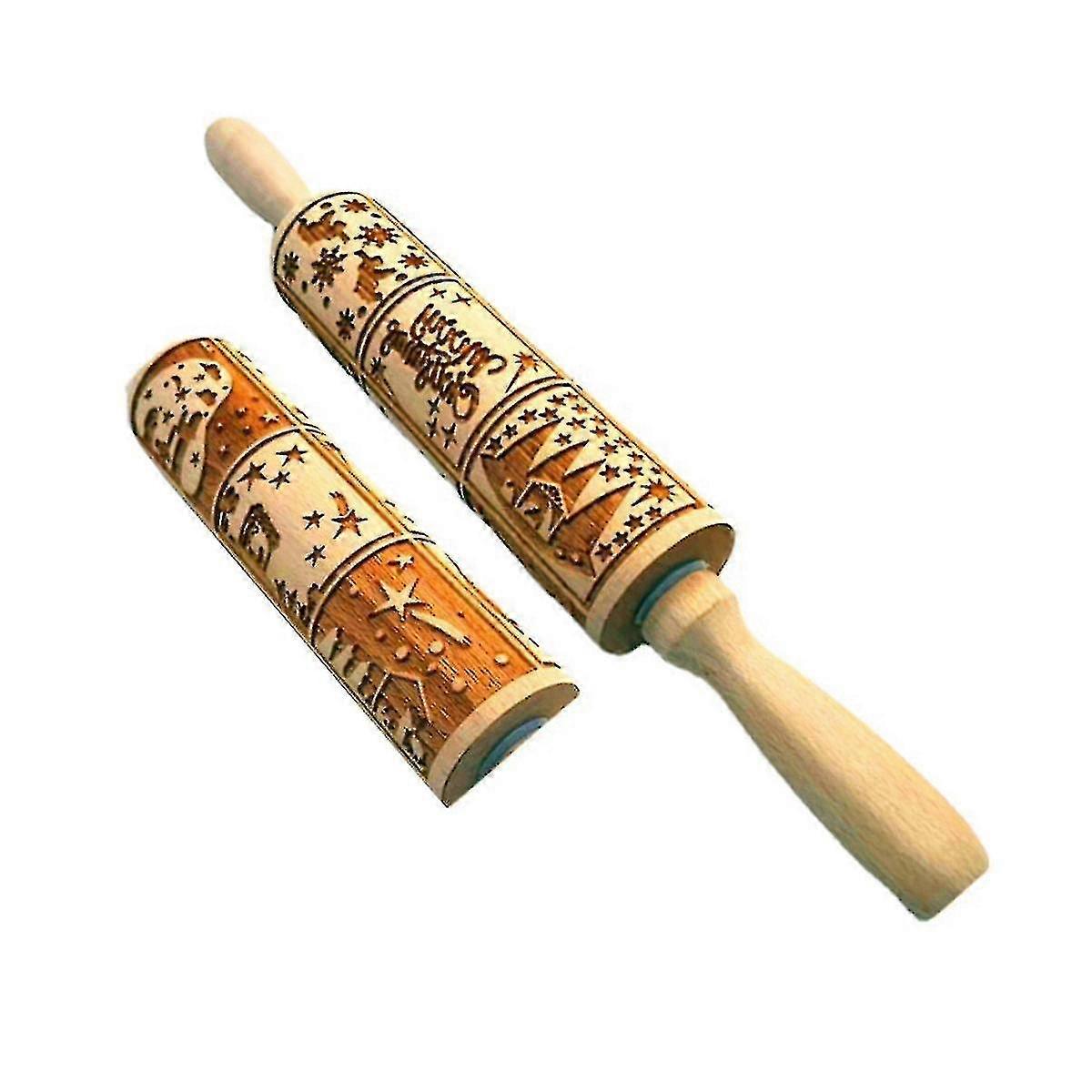 Julmönster träpräglad kavel, 9 olika scener, europeisk kavel för bakning