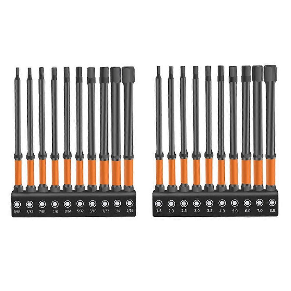 Impact Hex Heads Hex Key Bit Set (Metric & SAE),1/4inch Hex Shank Hex Drill Bit Set,Magnetic CNC Machined Tip,20pcs