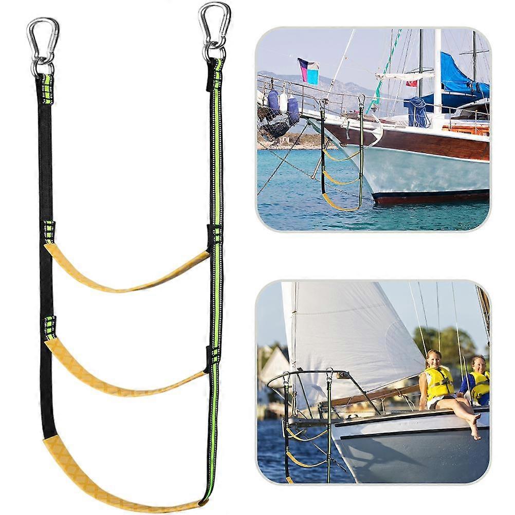 3 Step Boat Rope Ladder Nylon Webbing Boarding Ladder Portable Fishing Rope Ladder For Inflatable Boat Kayak Motorboat Canoeing