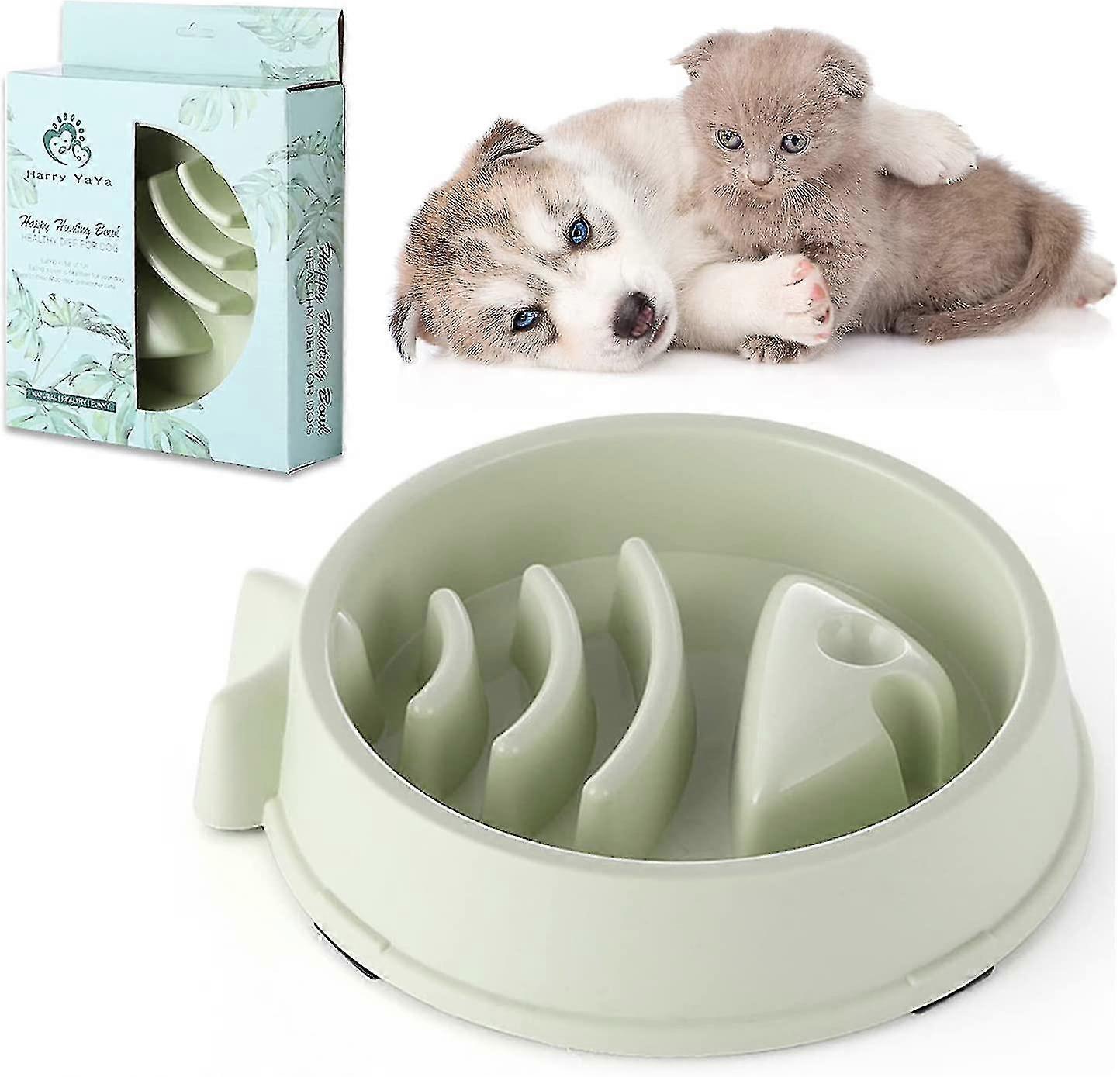 犬のための遅い摂食ボウル、滑り止めの魚の形をしたペットボウル、健康的な食事と遅い消化を促進します(緑)