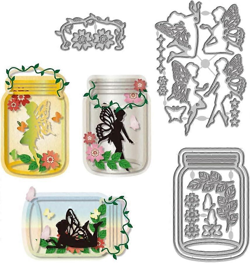 Can with Fairy Metal Carbon Steel Cutting Dies Elf Fairy Cutting Dies Stencil for DIY Crafts Jar Background Metal Embossing Stencils Template for Card