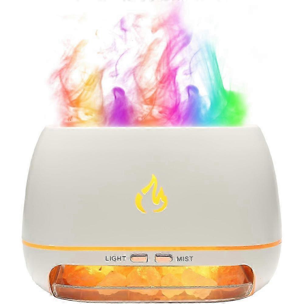 3 in 1 Himalaya-Salzfels-Aroma-Diffusor, Ultraschall-Diffusor für ätherische Öle, Simulations-Flammenbefeuchter, farbiger Lichtnebel-Diffusor, Holzmaserung Ar