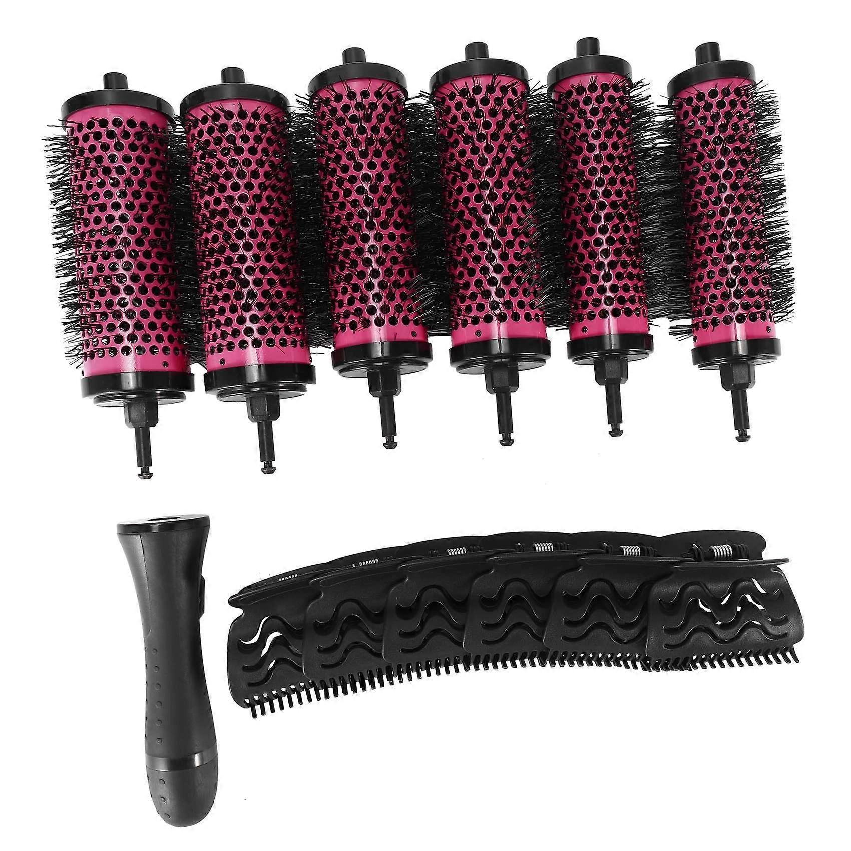 6pcs/set 3 Sizes Detachable Handle Hair Roller Brush with Positioning Clips Aluminum Ceramic Barrel