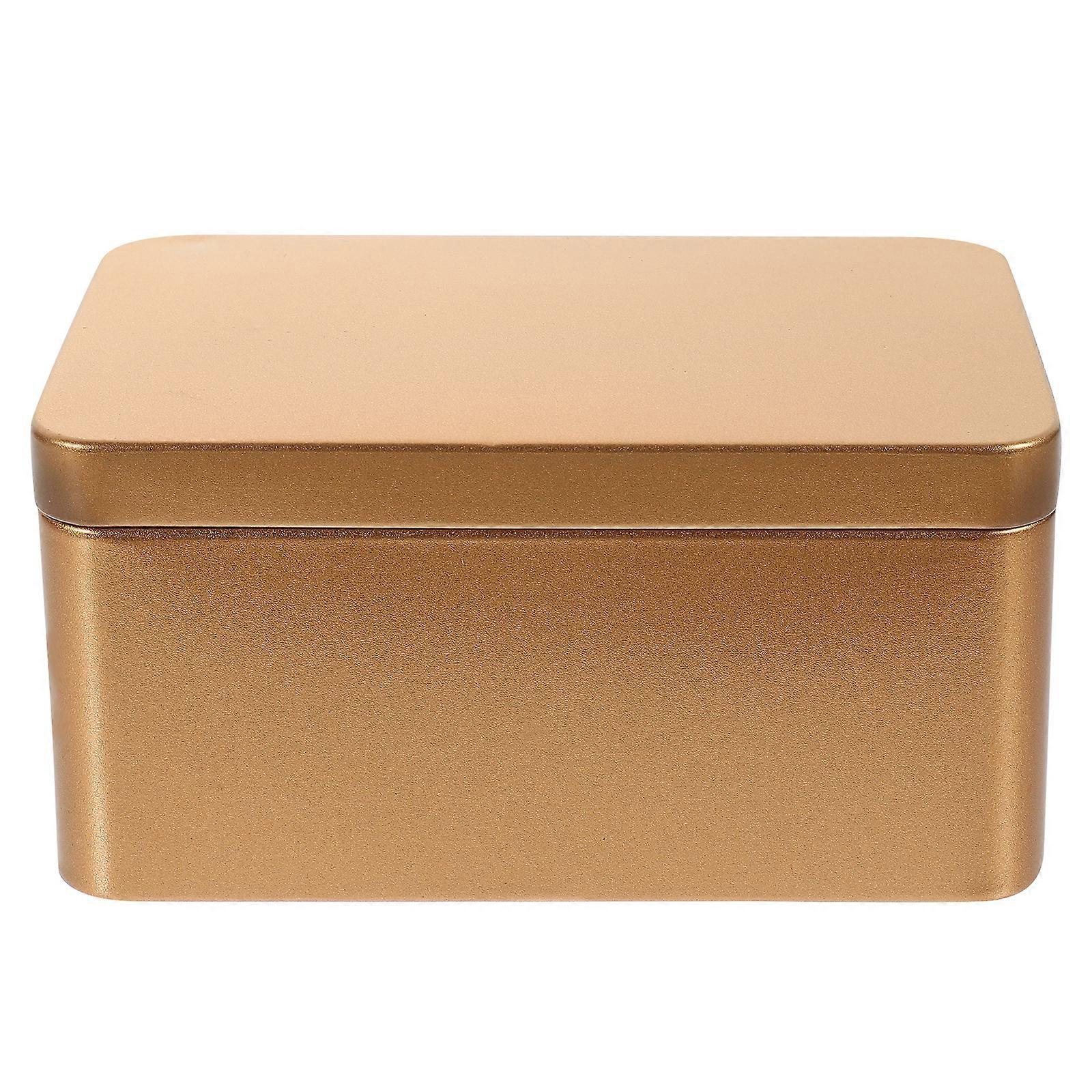 Rectangular Tinplate Box Mini Portable Tea Leaf Storage Container Candies Organizer Home Storage Box - 13x8x6cm (Golden)