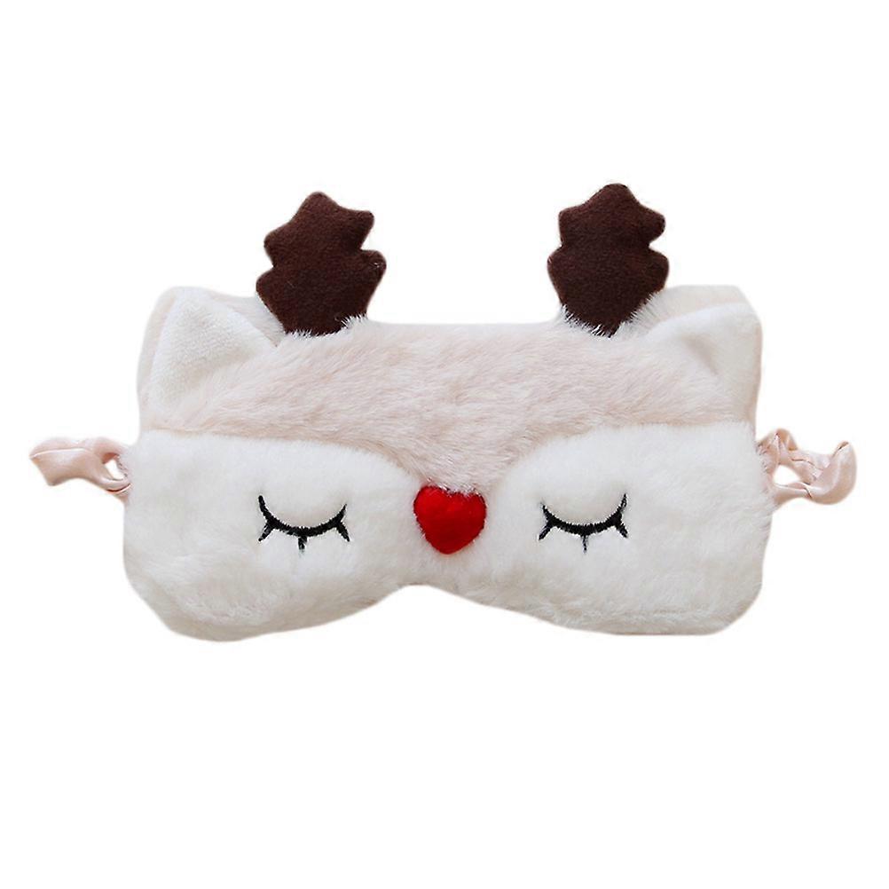 1Pc Plush Fluffy Eye Masks Deer Design Sleep Eyeshade Lightweight Comfortable Night Blindfold for Sleeping Travel Work Naps Without Ice Bag