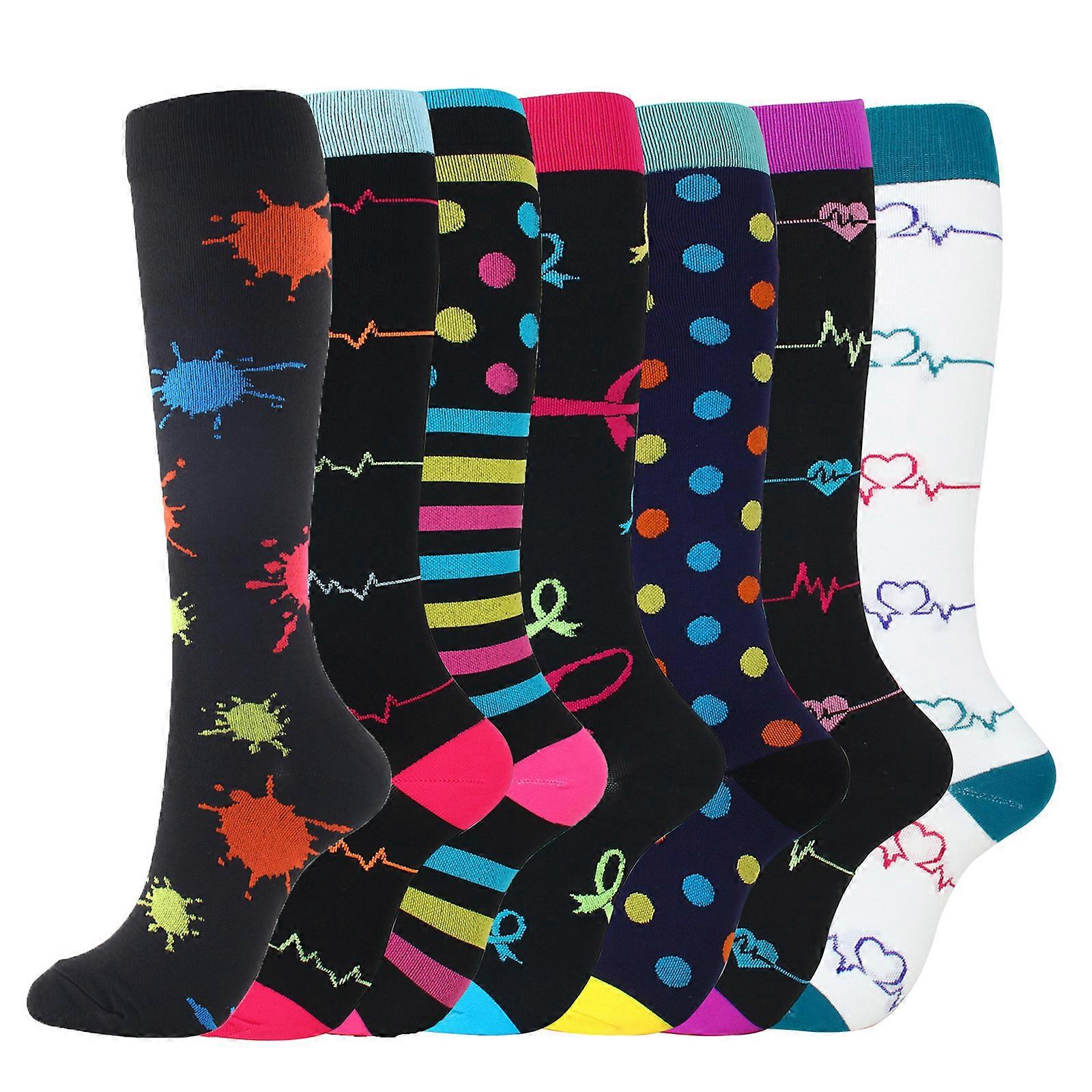 7 Pairs Mixed Compression Socks Multicolored Nylon Breathable Running Hosiery
