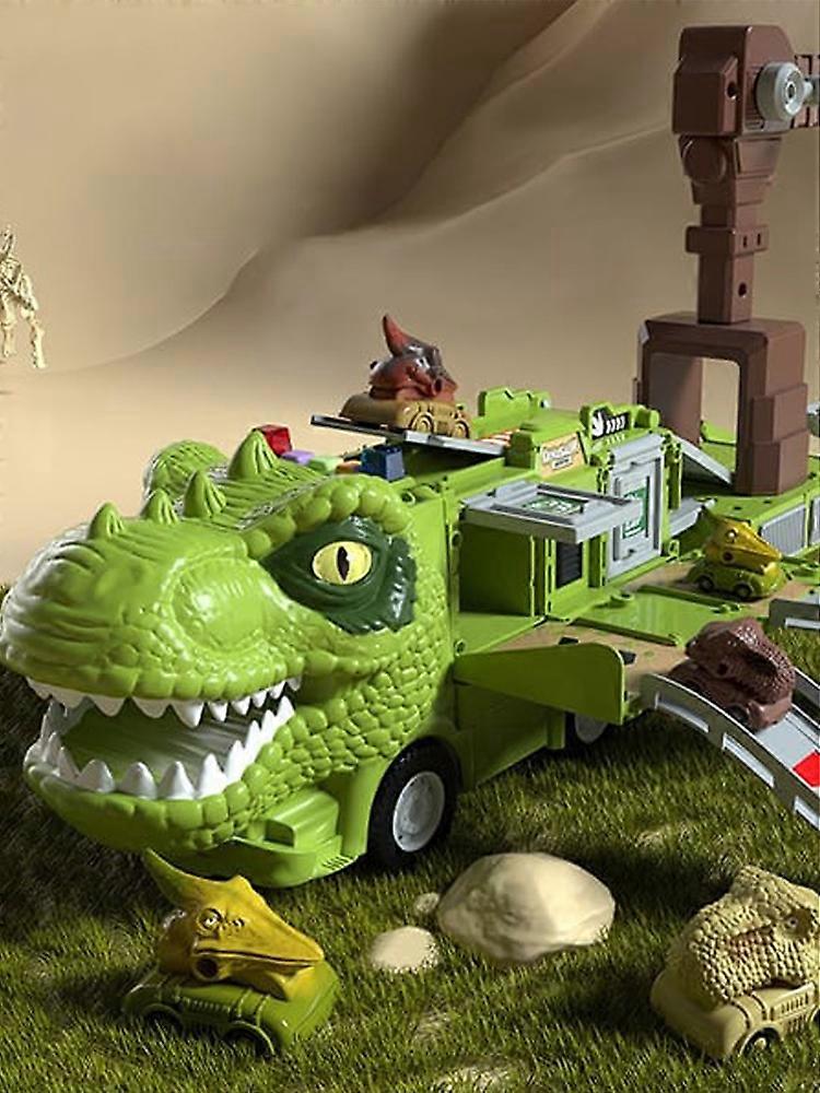 Dinosaur Transforming Engineering Truck Track Toy Set With Lights and Music Fast