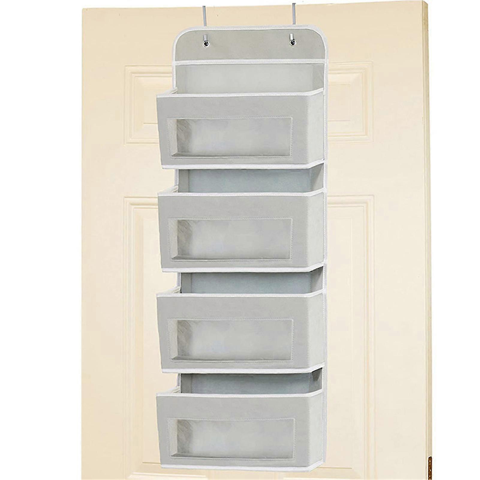Over Door Hanging Organizer With 4 Clear Window Pockets Wall Mount Storage With Hooks For Bathroom