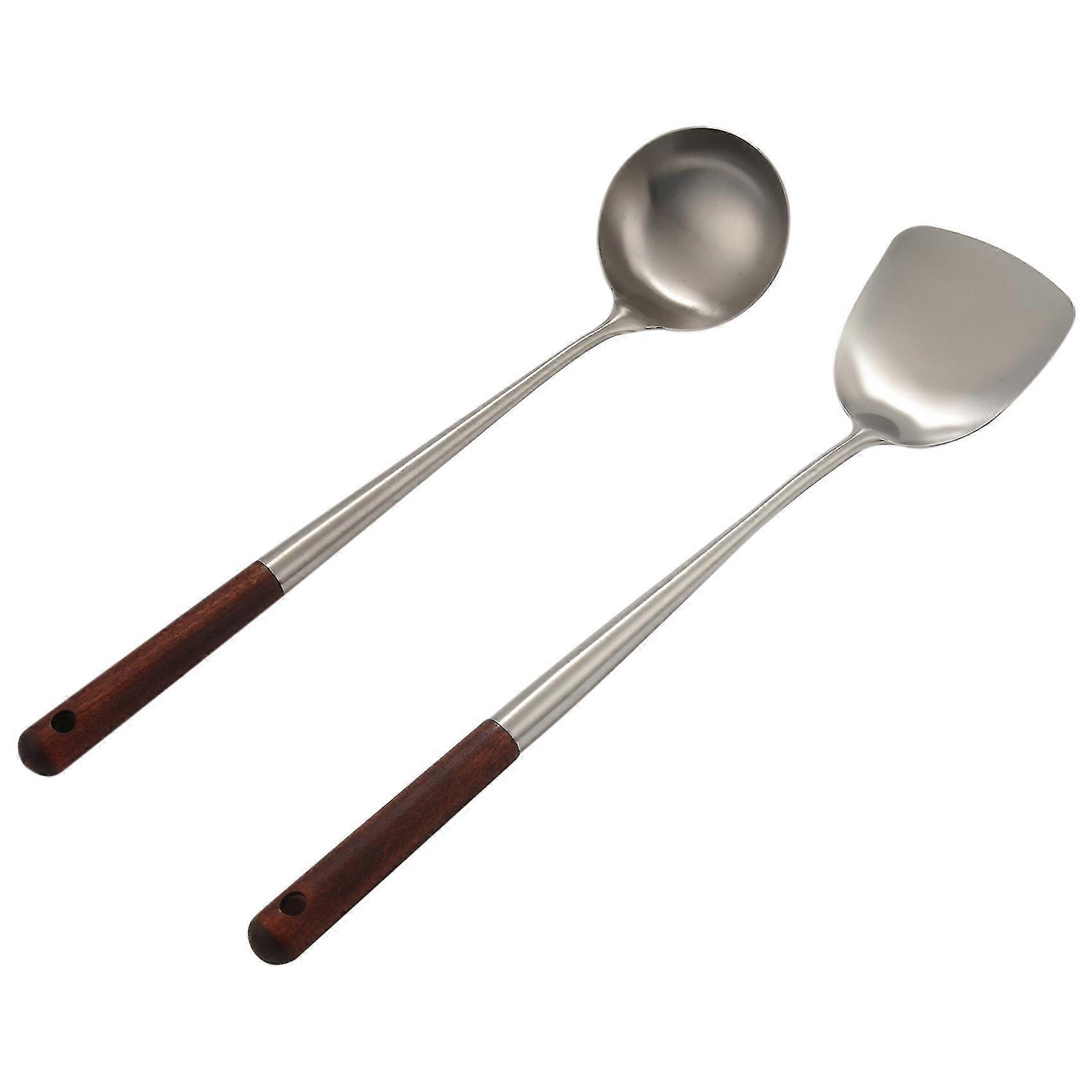 Wok espátula e concha Tool Set, 17 polegadas espátula para wok, 304 aço inoxidável wok espátula