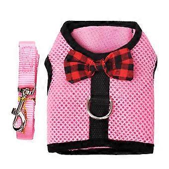 Guinea Pig Harness And Leash Soft Mesh Small Pet Harness With Bowknot Bell, No Pulling Comfort Padded Vest (1pcs Pink)