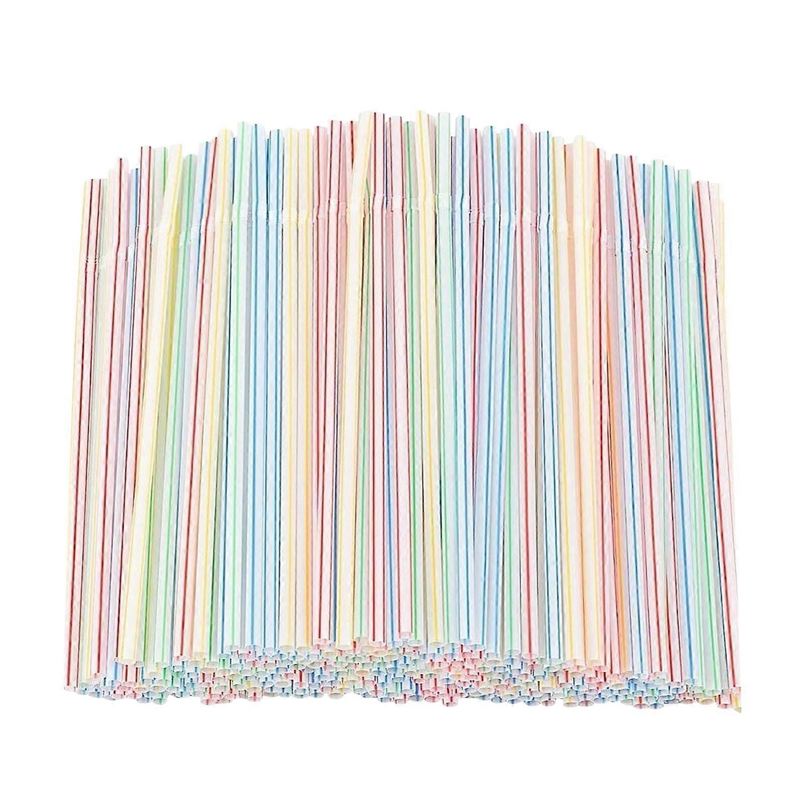 200pcs Plastic Straws Multicolor Striped Bed Disposable Straws