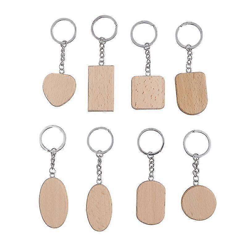8pcs Wood Keyring Creative Diy Decor Keychain For Woman Man Lady (Circle, Rounded Square, Rectangle, Heart, Square, Oval, Large Oval, Long Semicircle