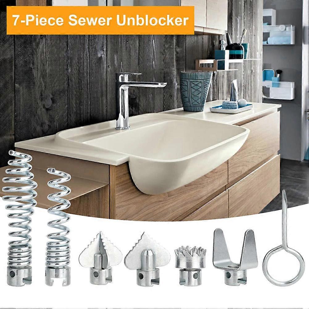 7PCS Drain Cleaner Cutter Head Professional Pipe Dredge Connector Clog Sewer Unblocker Tool