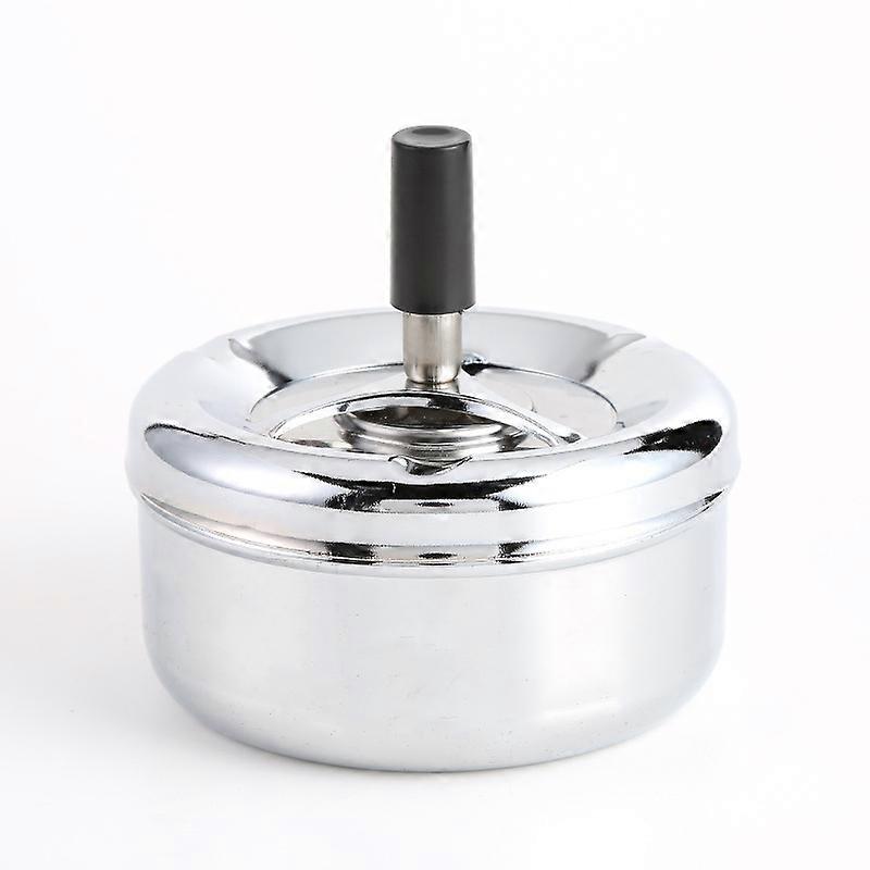 Grooved Silver Smokeless Classic Metal Ashtray With A Lid For Cigarettes