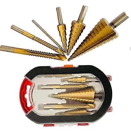 6 Pcs Titanium Coated Drill Bit Set, Including 3 Sizes of Step Drill Bits and 3 Sizes of Twist Drill Bits for Metalworking, Woodworking, Hole Drilling