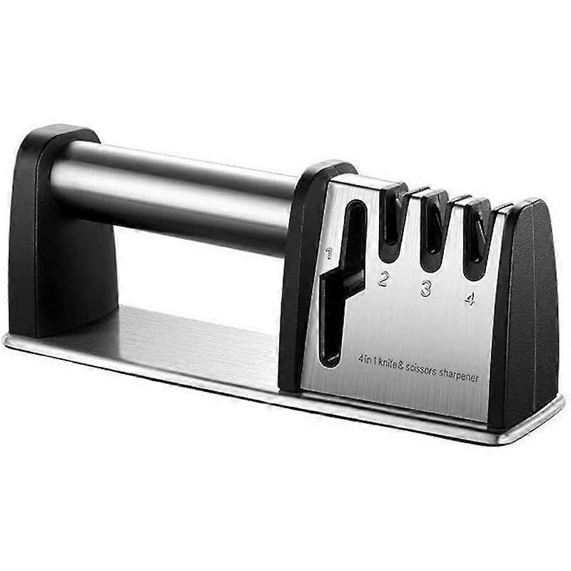 Professional Knife Sharpener, 4 in 1 Knife Sharpener with Diamond Coating and Non-Slip Stainless Steel Base for Various Sizes of Scissors and Kitchen