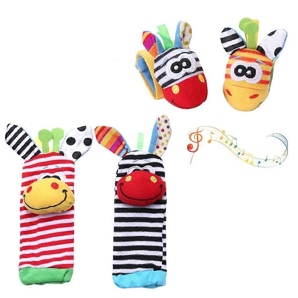 Baby Wrist Rattles Toys 4 pcs Newborn Wrist Rattle and Footfinder Set, Soft Animal Rattle Toys for Babies Boys Girls (Deer&Zebra)