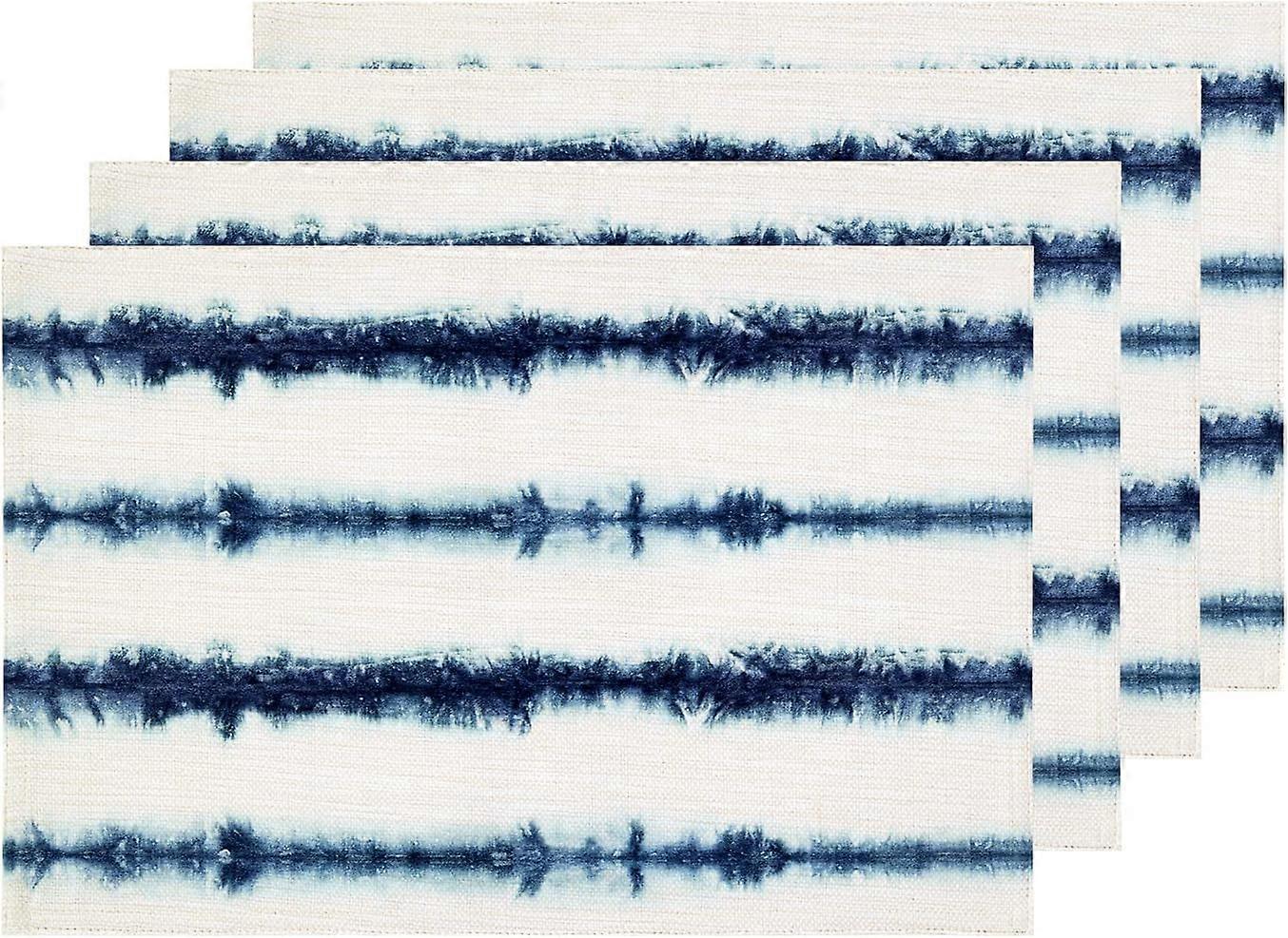 Indigo Blue Abstract Stripe Placemats, White Art Stripe Table Mat Linen Burlap Washable Double-Deck Heat Insulation for Dining Table Kitchen Table Set