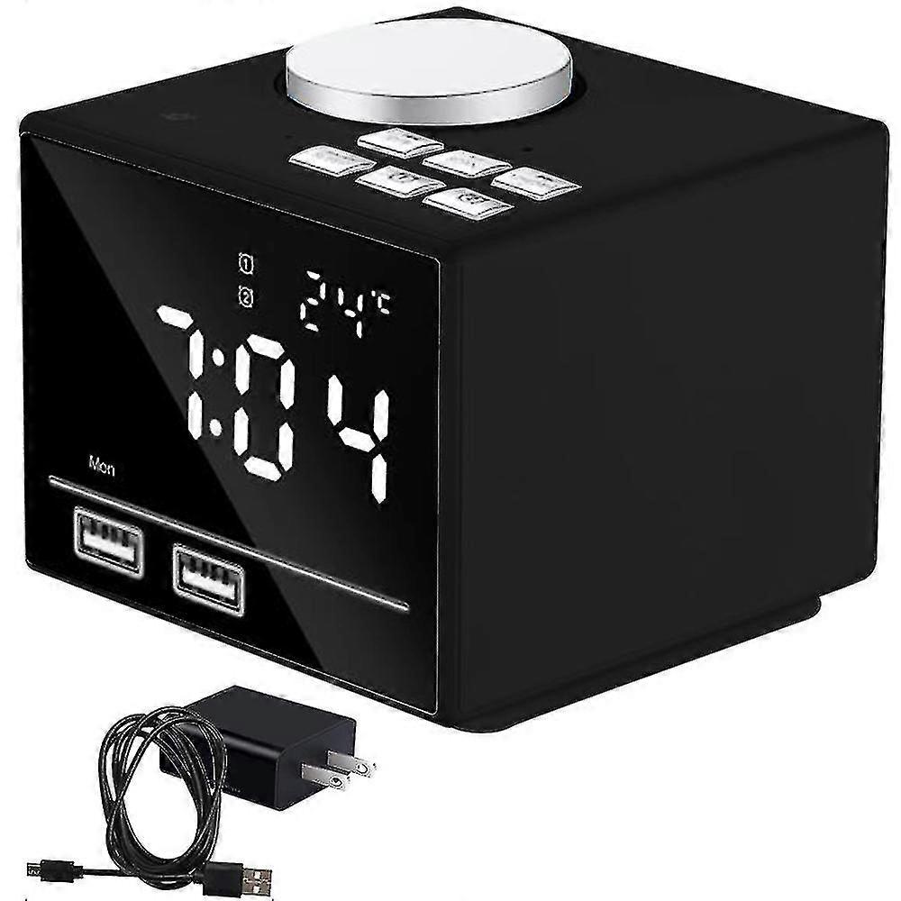 4.2 Inch Alarm Clock Radio, Bluetooth Speaker With Dual Snooze Clock Usb Charging Port, Large Mirror Led Dimmable
