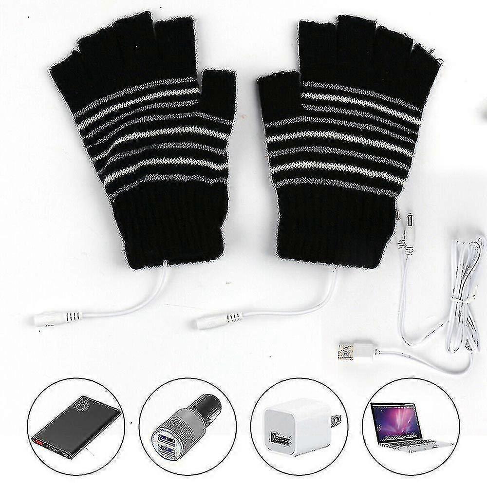 Usb Heated Gloves Winter Working Thermal Hand Warmer Half Finger