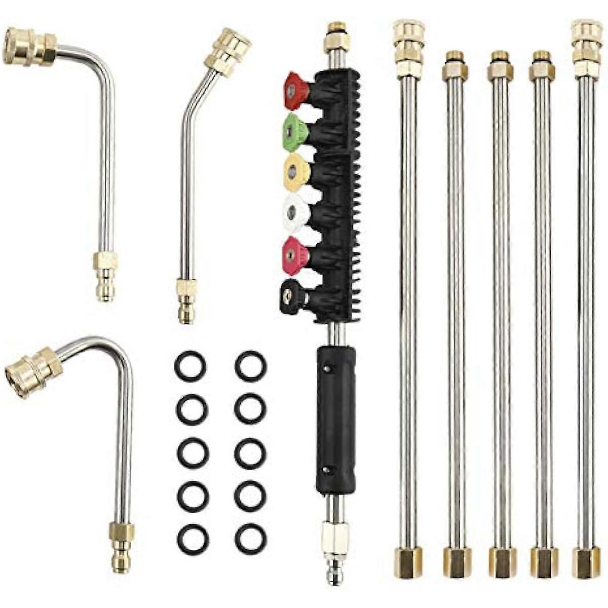 Yaegoo Pressure Washer Extension Wand Set  Replacable Upgraded Power Washer Lance with 6 Spray Nozzle Tips  30 90 120 Curved