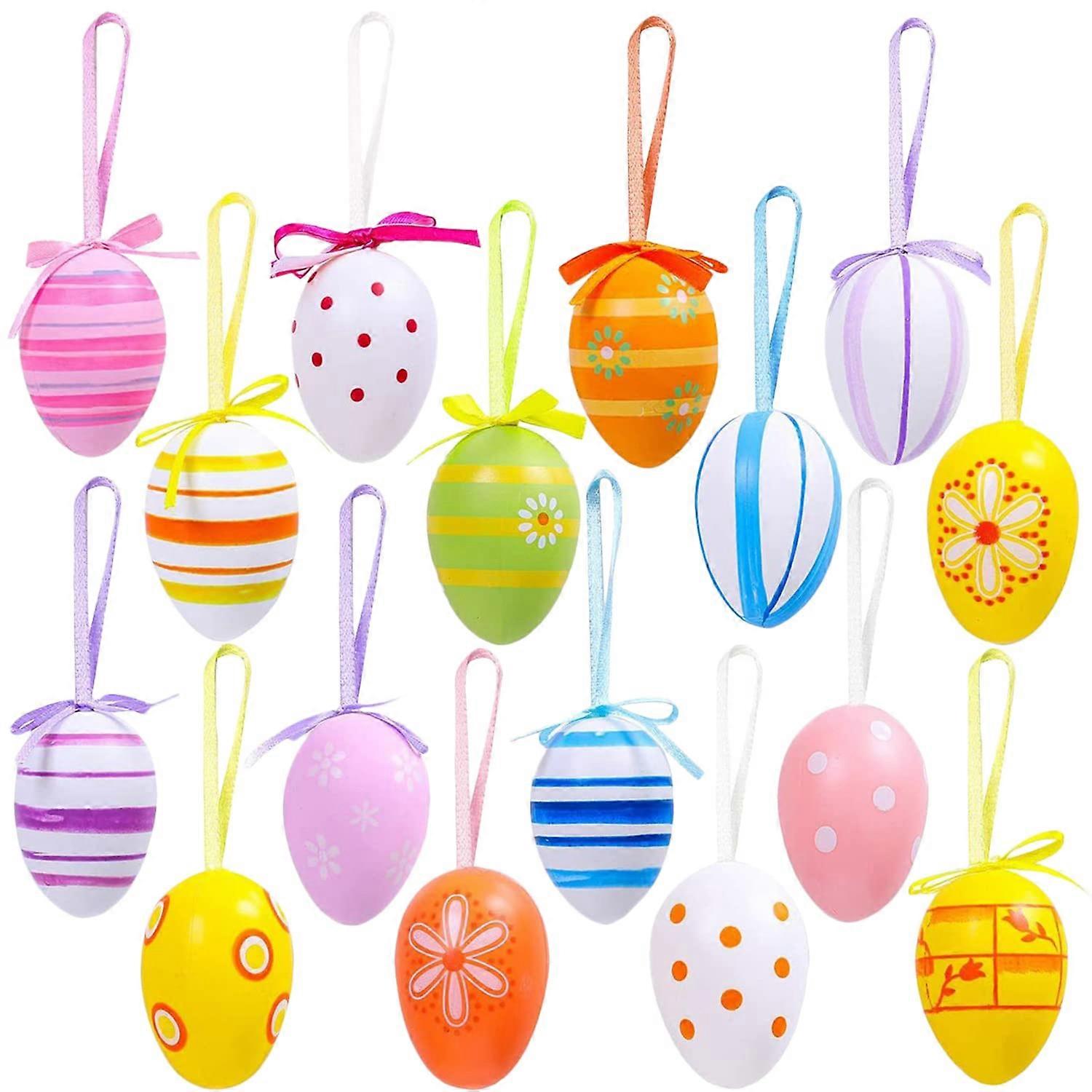 Easter Eggs Decorations,16 Pcs Easter Eggs Hanging Ornaments, Colorful DIY Crafts Plastic Eggs Easter Tree Ornaments