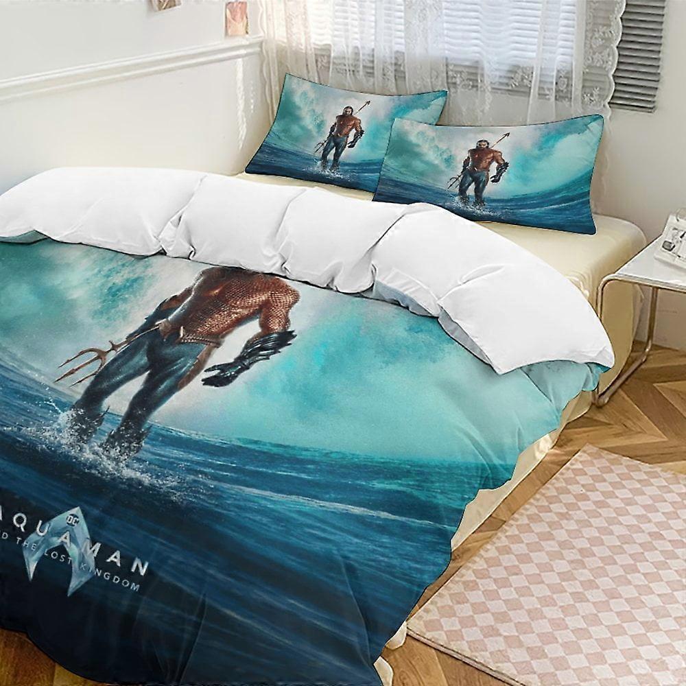 Bedding set HF201 Aquaman Bedding Comforter Sets, 3-Piece Bedding Set Soft Warm Bed Set with 1 Duvet Cover And 2 Pillowcases for Bedroom All Season LS