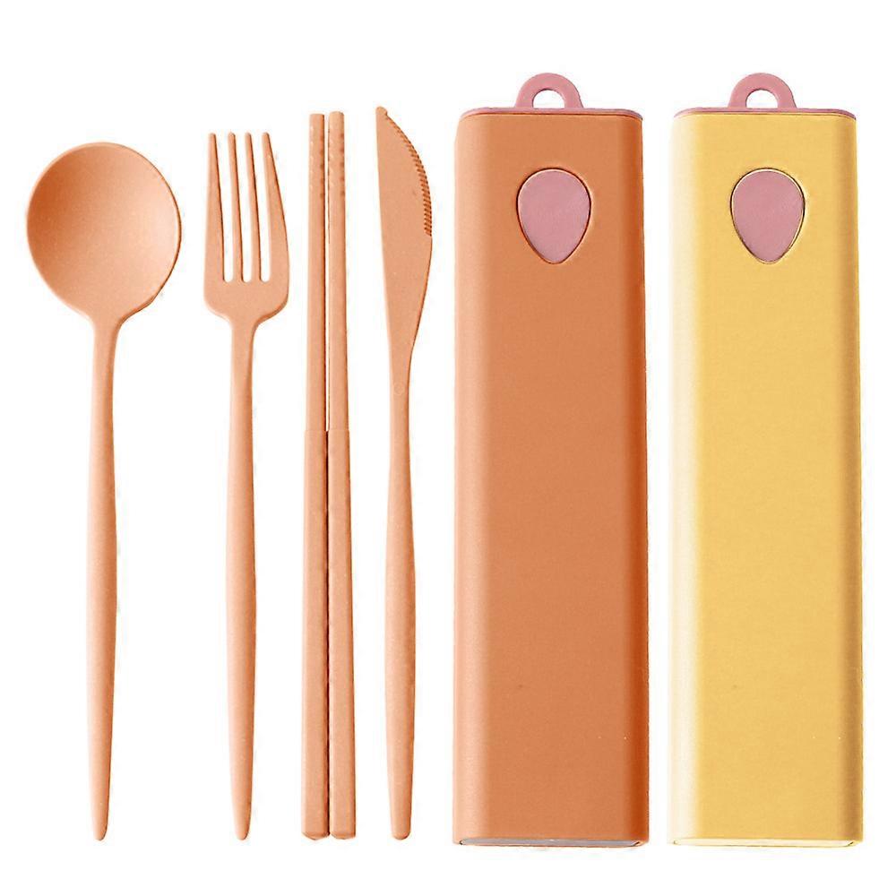 Wheat Straw Cutlery,2Sets Portable Tableware Set With Pull Storage Box,For Picnics Daily Use Travel Flatware Set