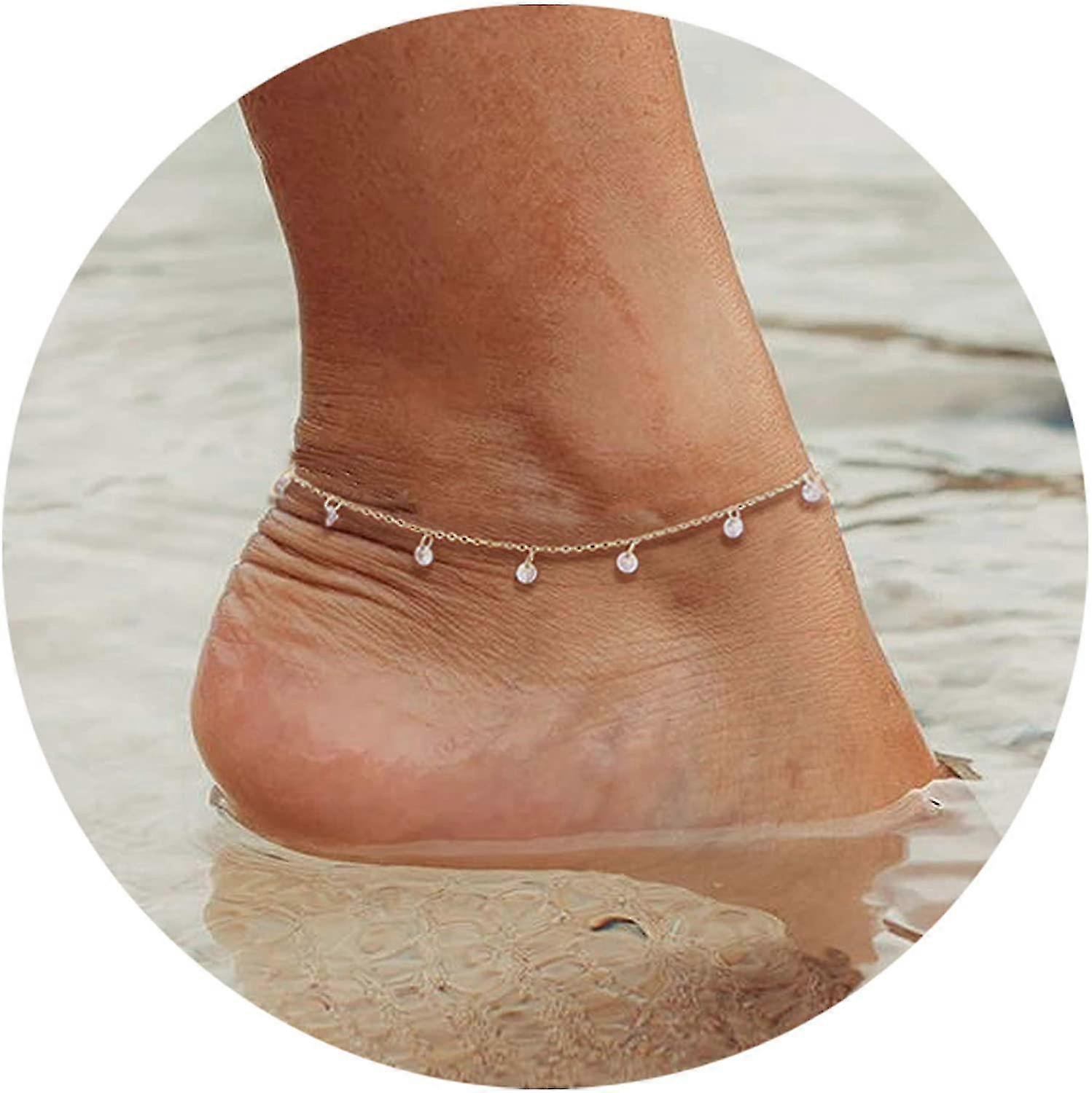 Dainty Gold Link Chain Anklet Ženy 14k Gold Plated Cute Charm Blue Evil Eye Cubic Zirconia Pearl Coin Chain Anklet Double Layer Chain