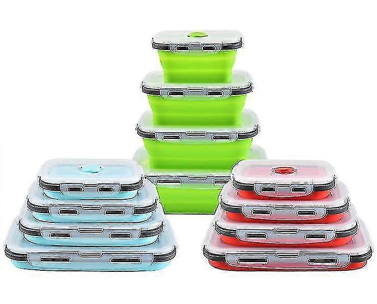 4 יח' של קופסת אוכל מתקפלת מקופלת סיליקון מרובעת, קופסת אחסון מקררים, קופסת בנטו