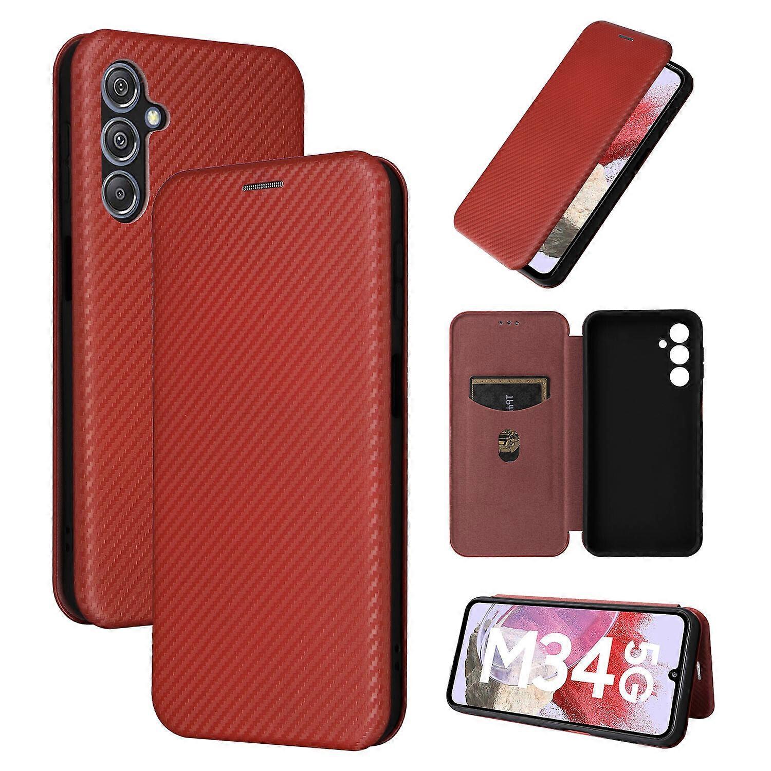 Compatible with Samsung Galaxy M34 5G Carbon Fiber Pattern Premium Flip Case with Card Holder Magnetic Closure